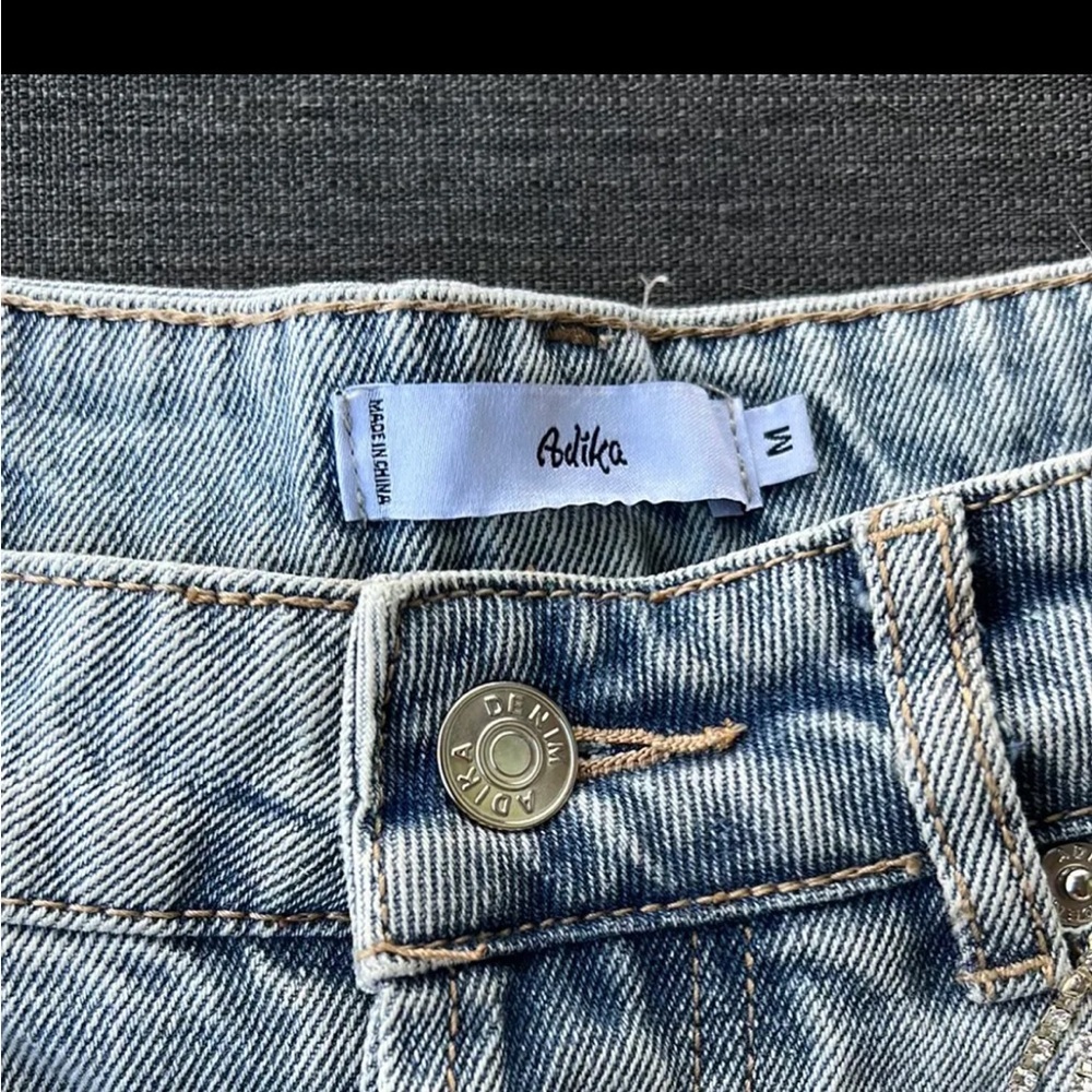 Adika Light Blue Jean Shorts with Rhinestone Fringe - Picture 2 of 3